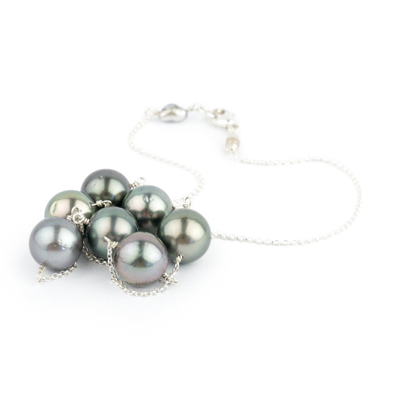 Lavender Green Tin-Cup Tahitian Pearl Necklace on Sterling Silver