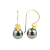 Pink Peacock Circled Tahitian Pearl Hibiscus Hook Earrings