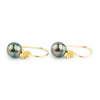 Pink Peacock Circled Tahitian Pearl Hibiscus Hook Earrings