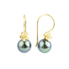 Bright Blue Tahitian Pearl Hibiscus Hook Earrings