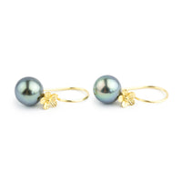 Bright Blue Tahitian Pearl Hibiscus Hook Earrings