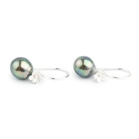 Pink Green Circled Tahitian Pearl Hibiscus Hook Earrings