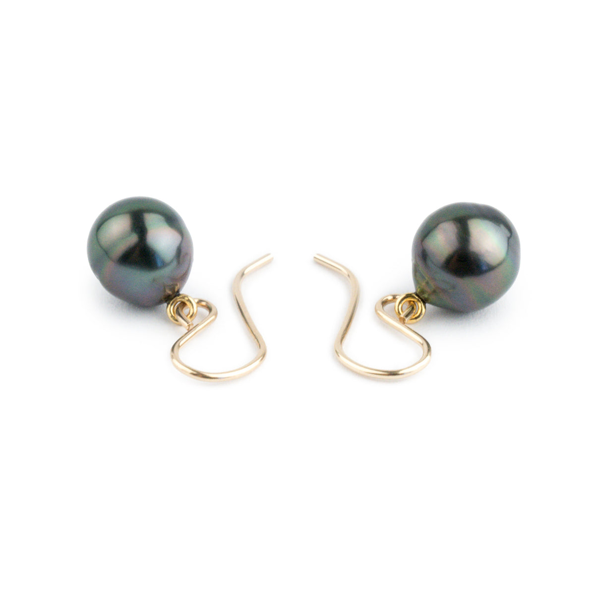 Dark Rainbow Baroque Tahitian Pearl Dangles on Gold-Filled