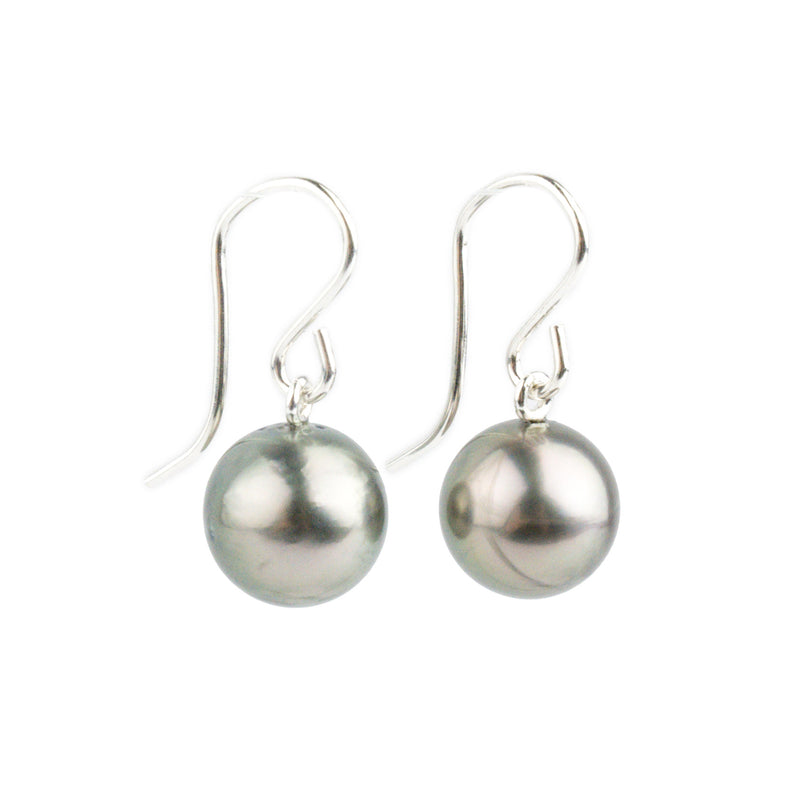Silvery Pink Green Tahitian Pearl Dangles on Sterling Silver