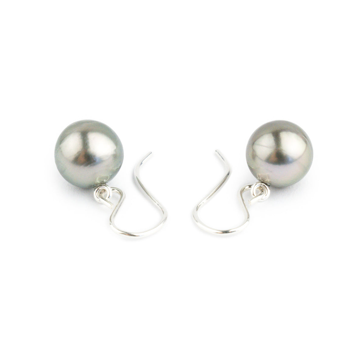 Silvery Pink Green Tahitian Pearl Dangles on Sterling Silver