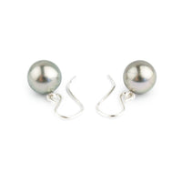 Silvery Pink Green Tahitian Pearl Dangles on Sterling Silver