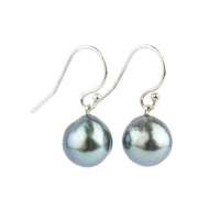 Sky Blue Baroque Tahitian Pearl Dangle Earrings on 14K White Gold