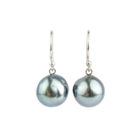 Sky Blue Baroque Tahitian Pearl Dangle Earrings on 14K White Gold