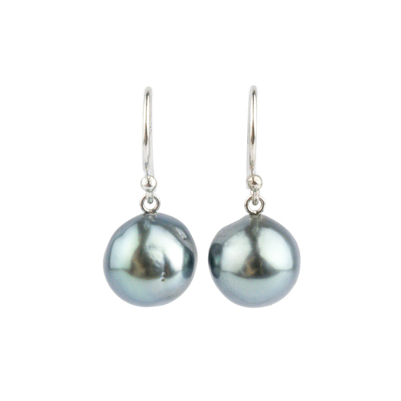 Sky Blue Baroque Tahitian Pearl Dangle Earrings on 14K White Gold