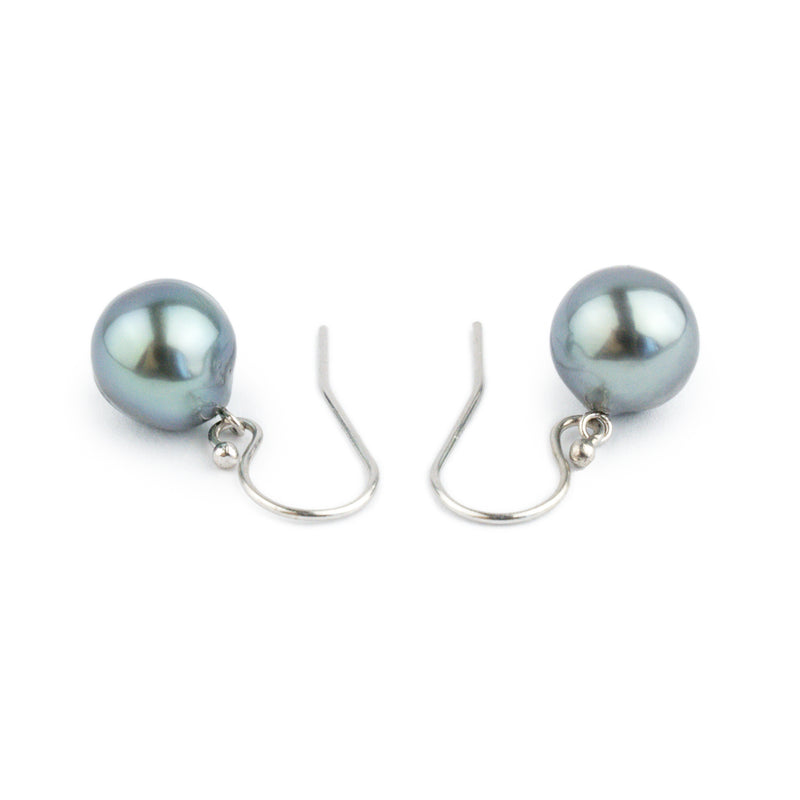 Sky Blue Baroque Tahitian Pearl Dangle Earrings on 14K White Gold