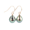 Flashy Peacock Drop Tahitian Pearl Dangle Earrings on 14K Rose Gold