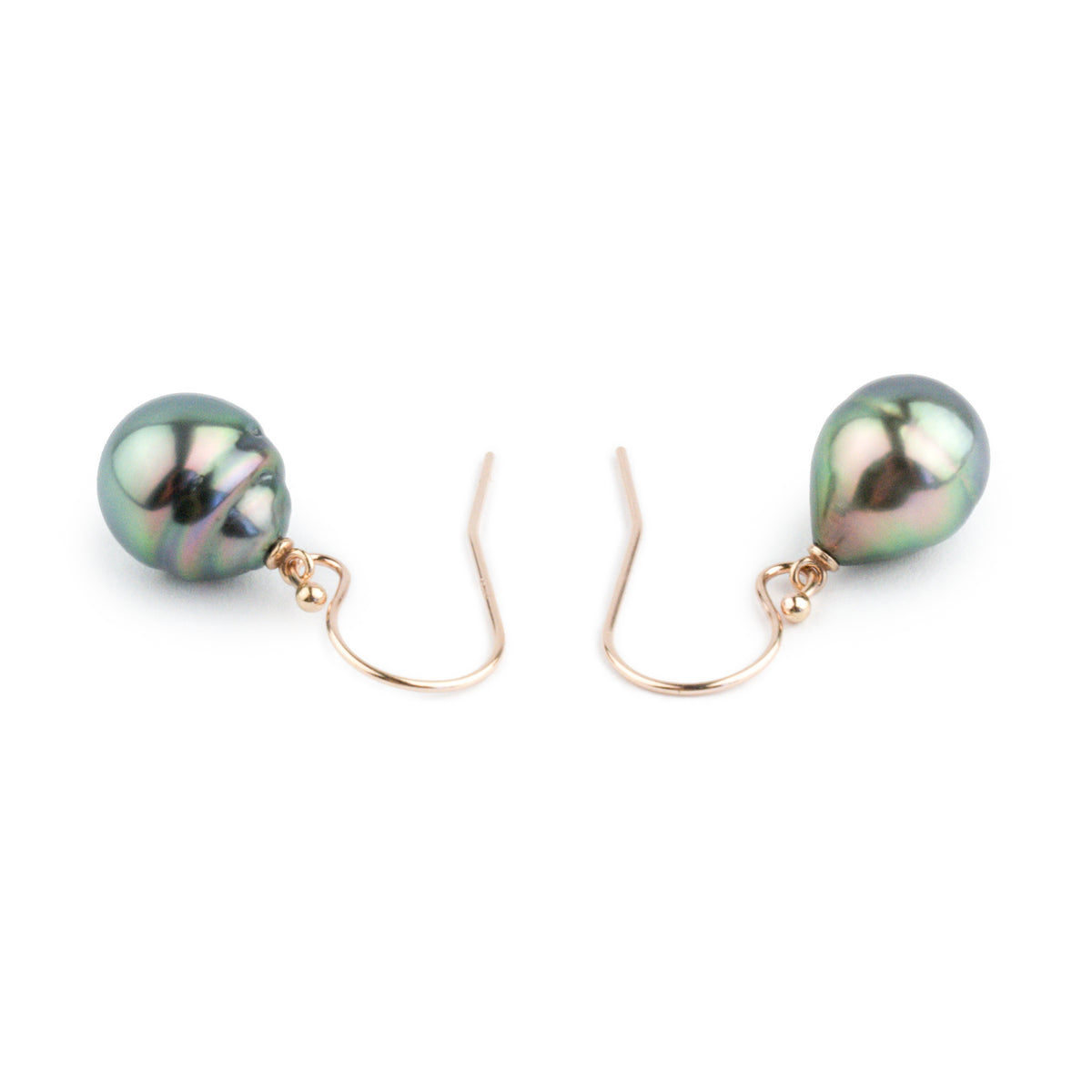 Flashy Peacock Drop Tahitian Pearl Dangle Earrings on 14K Rose Gold