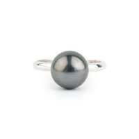 Aubergine Green 9.4mm Tahitian Pearl Ring on Sterling Silver