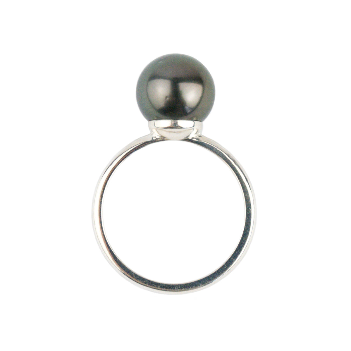 Aubergine Green 9.4mm Tahitian Pearl Ring on Sterling Silver
