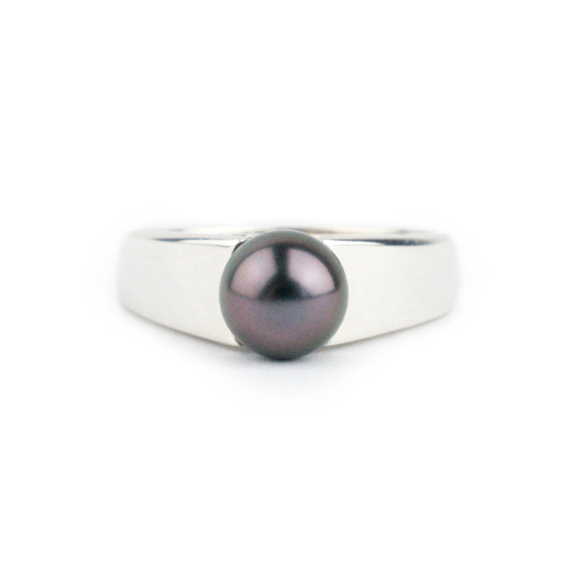 Deep Plum 8mm Tahitian Pearl Cathedral Ring (Unisex - Sterling silver)