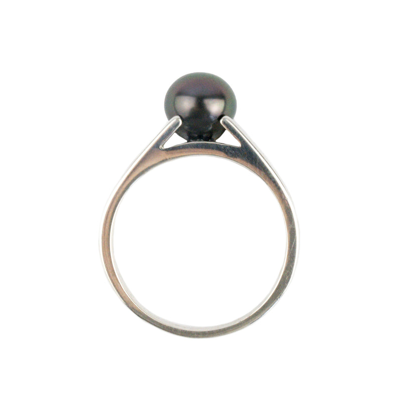 Deep Plum 8mm Tahitian Pearl Cathedral Ring (Unisex - Sterling silver)