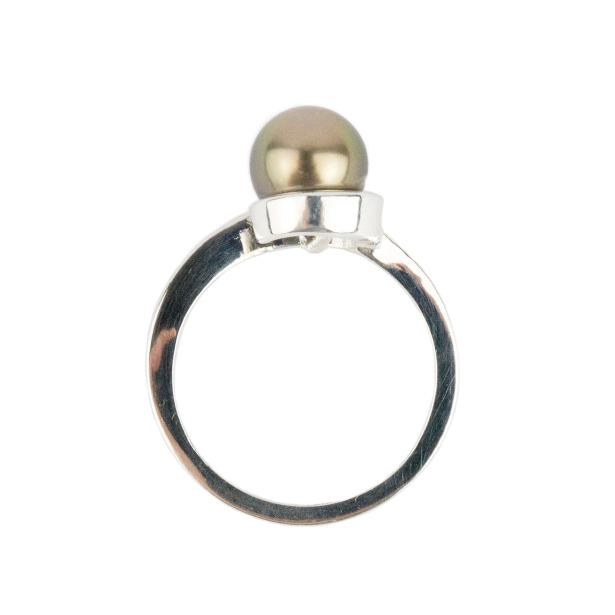 Golden Pink Green 7.6mm Tahitian Pearl Swirl Ring on Sterling Silver