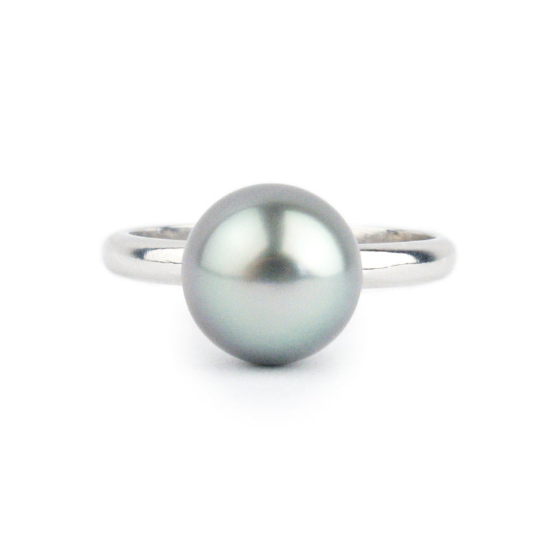 Lavender Blue 9.7mm Tahitian Pearl Ring on 14k White Gold
