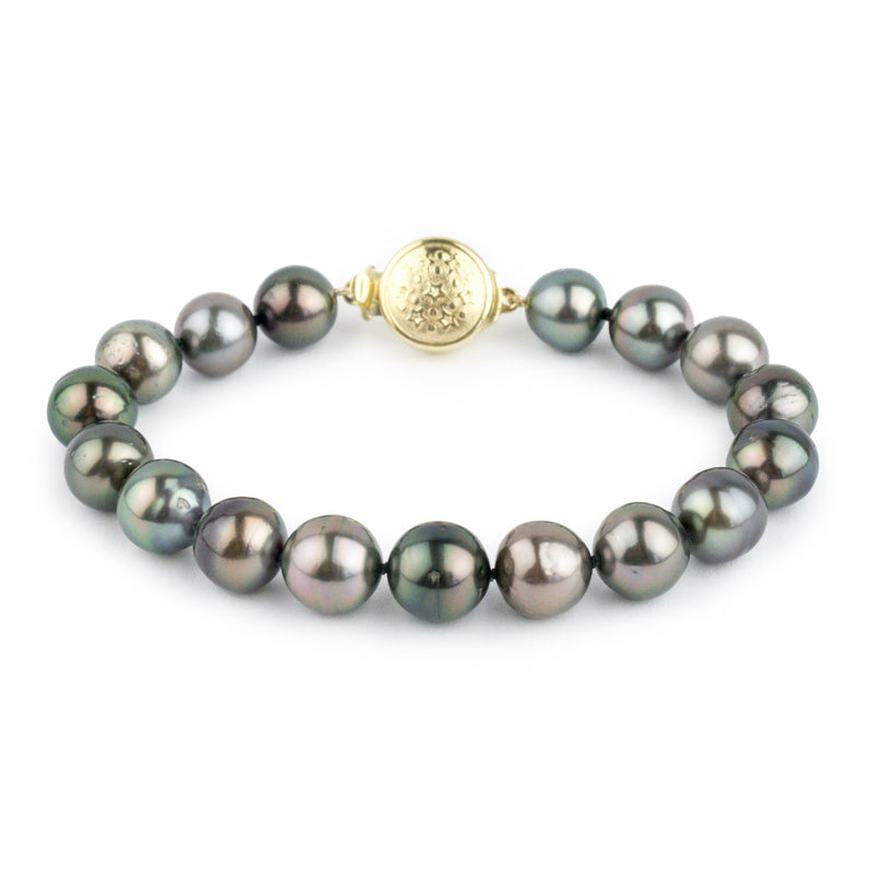 Rosy Pink Green 9-9.9mm Tahitian Pearl Bracelet