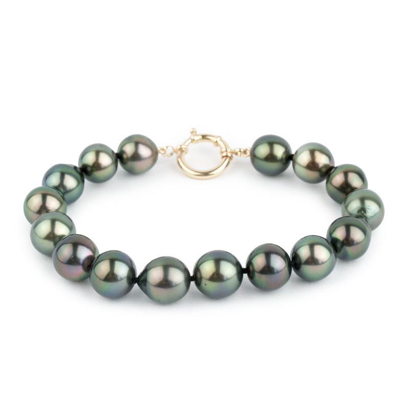 Bright Peacock Green 9-10mm Tahitian Pearl Bracelet