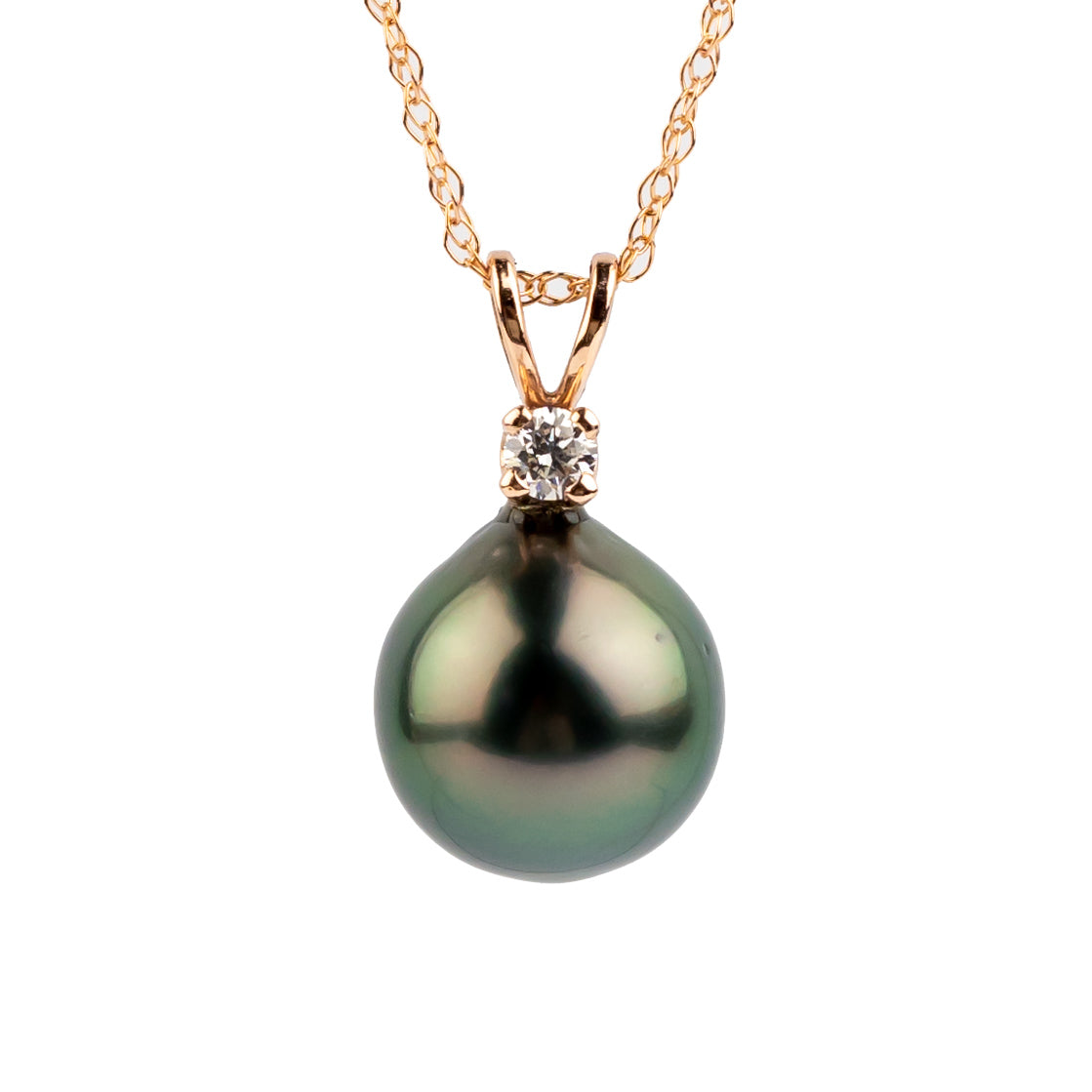 Tahitian Pearl & Diamond Deep Turquoise Étoile Necklace on 10K Rose Gold