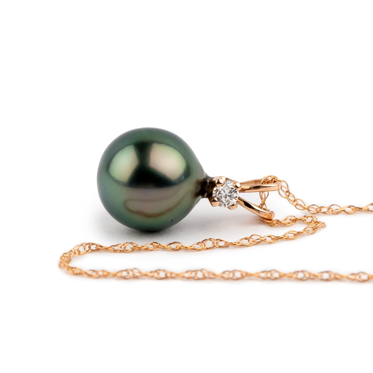 Tahitian Pearl & Diamond Deep Turquoise Étoile Necklace on 10K Rose Gold