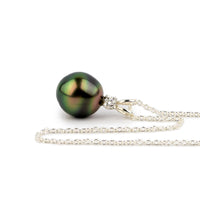 Tahitian Pearl & Diamond Vibrant Peacock Étoile Necklace on Sterling Silver