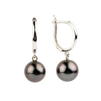 Midnight Aubergine 8.4mm Tahitian U-Hoop Earrings on 14k White Gold