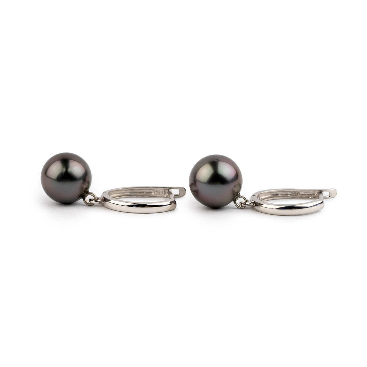 Midnight Aubergine 8.4mm Tahitian U-Hoop Earrings on 14k White Gold