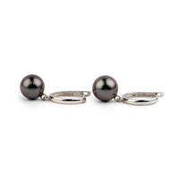 Midnight Aubergine 8.4mm Tahitian U-Hoop Earrings on 14k White Gold