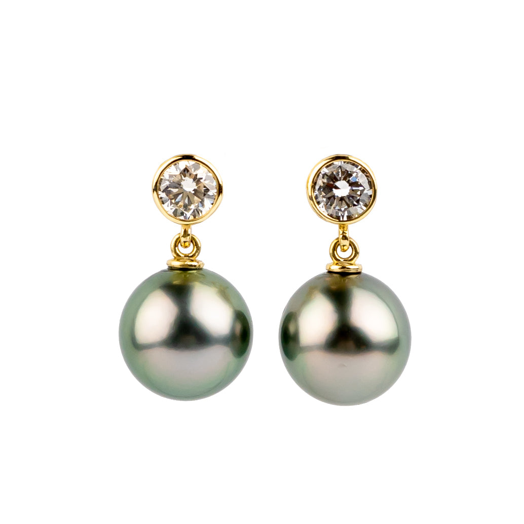 Tahitian Pearl & Diamond Nova Earrings on 14K Yellow Gold