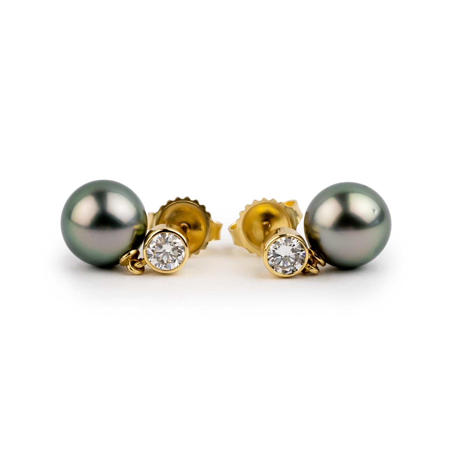 Tahitian Pearl & Diamond Nova Earrings on 14K Yellow Gold