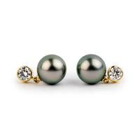 Tahitian Pearl & Diamond Nova Earrings on 14K Yellow Gold