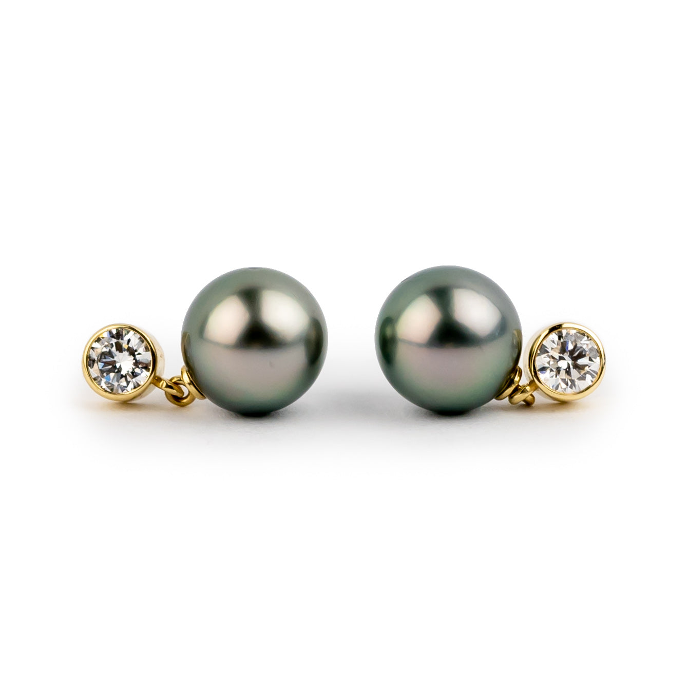 Tahitian Pearl & Diamond Nova Earrings on 14K Yellow Gold