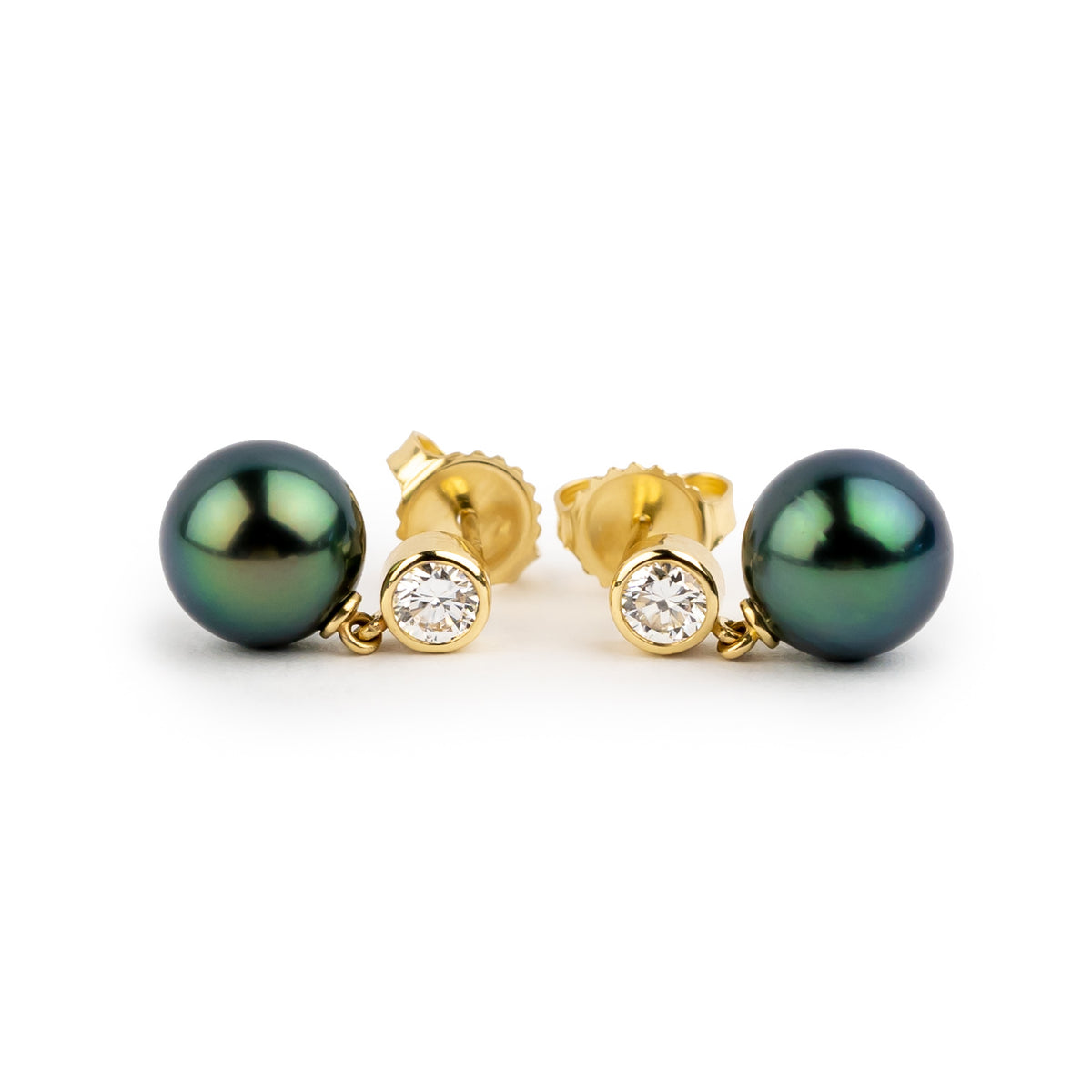 Tahitian Pearl & Diamond Nova Earrings on 14K Yellow Gold