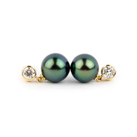 Tahitian Pearl & Diamond Nova Earrings on 14K Yellow Gold