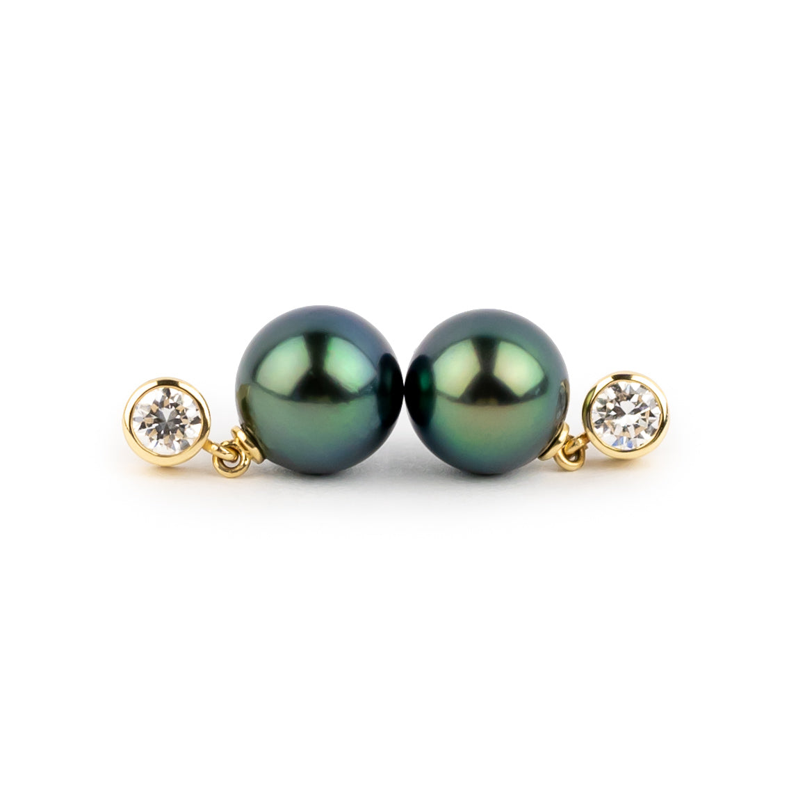 Tahitian Pearl & Diamond Nova Earrings on 14K Yellow Gold