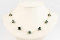 Flashy Indigo Green Tin-Cup Tahitian Pearl Necklace on 14/20 Gold Filled
