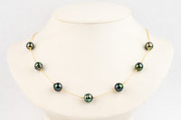 Flashy Indigo Green Tin-Cup Tahitian Pearl Necklace on 14/20 Gold Filled