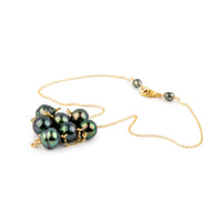Flashy Indigo Green Tin-Cup Tahitian Pearl Necklace on 14/20 Gold Filled