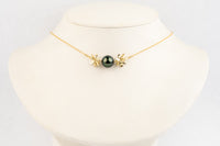 Deep Green Tiare Choker Necklace on 14k Yellow Gold