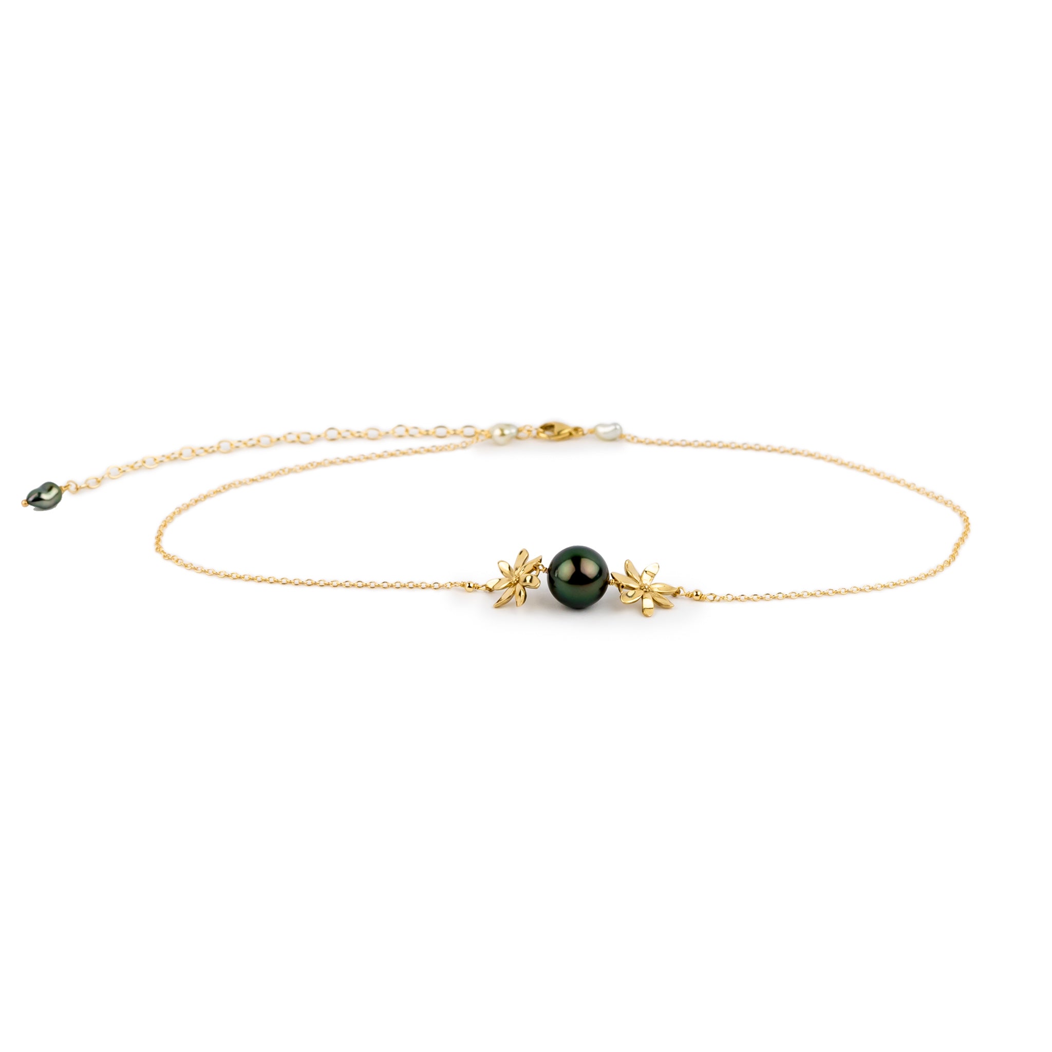 Deep Green Tiare Choker Necklace on 14k Yellow Gold