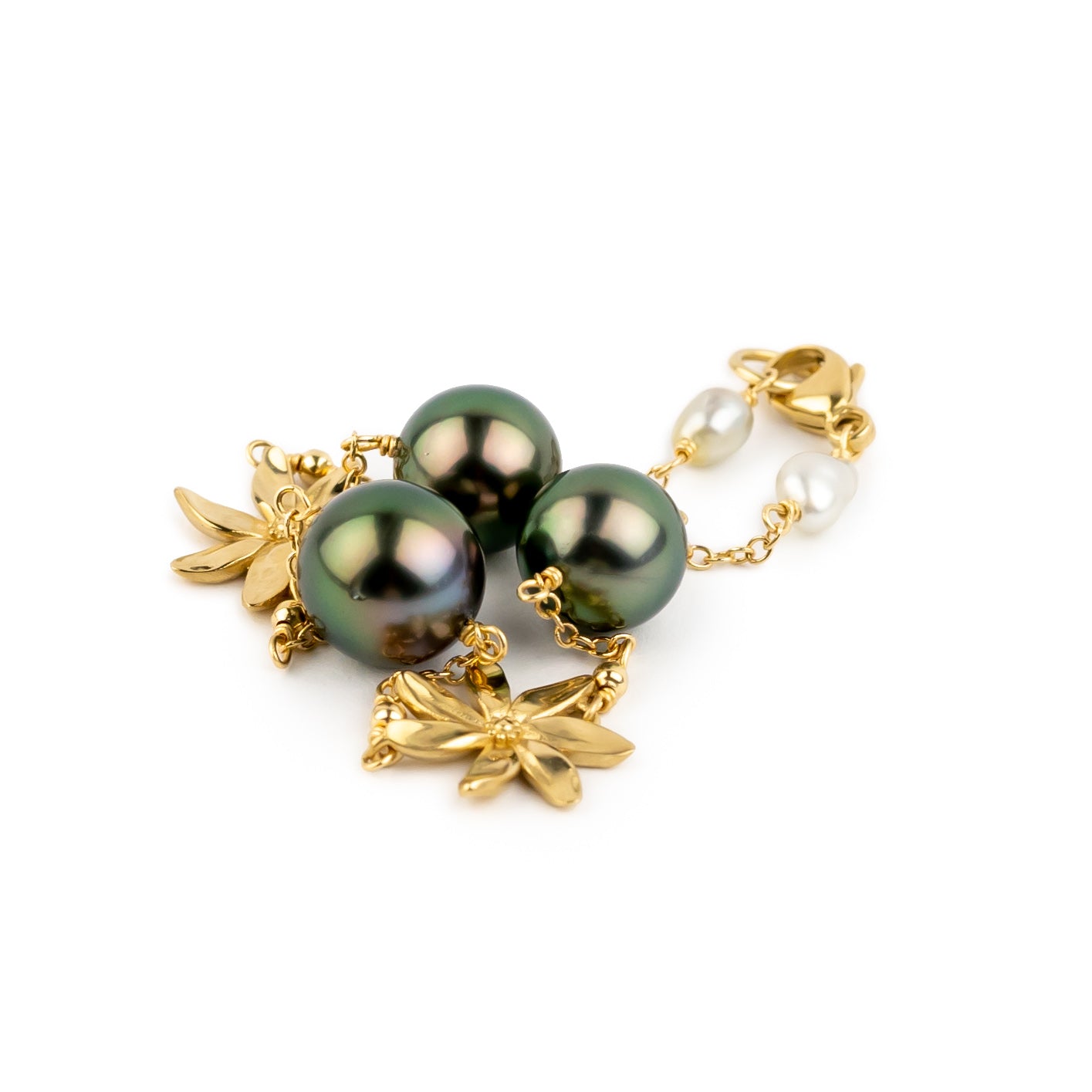 Gorgeous Greens Tiaré Tahitian Pearl Tin Cup Bracelet on 14k Yellow Gold