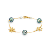 Sky Blue Tiaré Tahitian Pearl Tin Cup Bracelet on 14k Yellow Gold