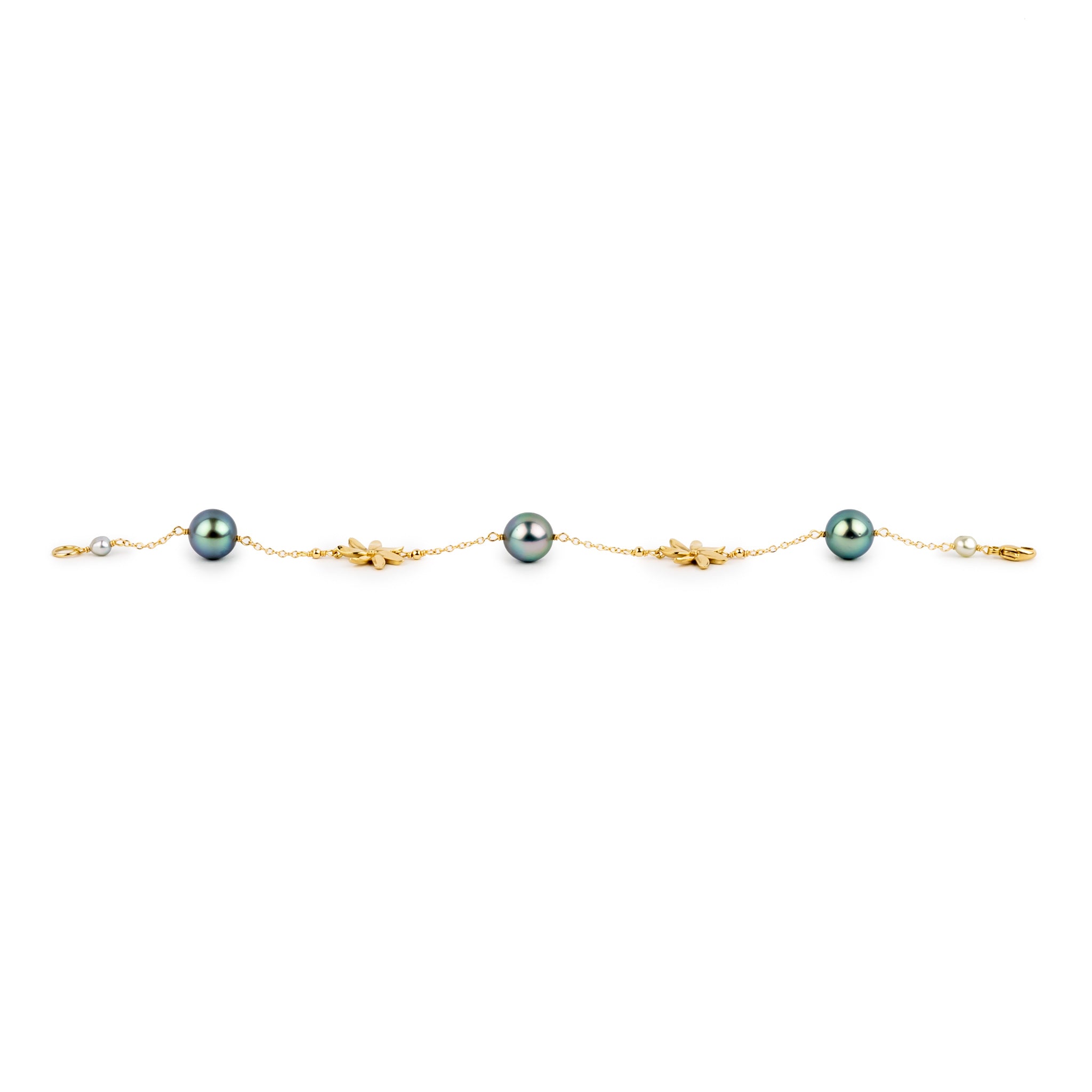 Sky Blue Tiaré Tahitian Pearl Tin Cup Bracelet on 14k Yellow Gold