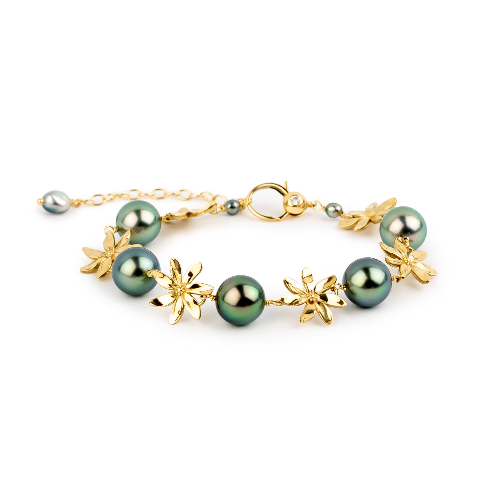 Aqua Blue Tiaré 14K Gold Tahitian Pearl Bracelet