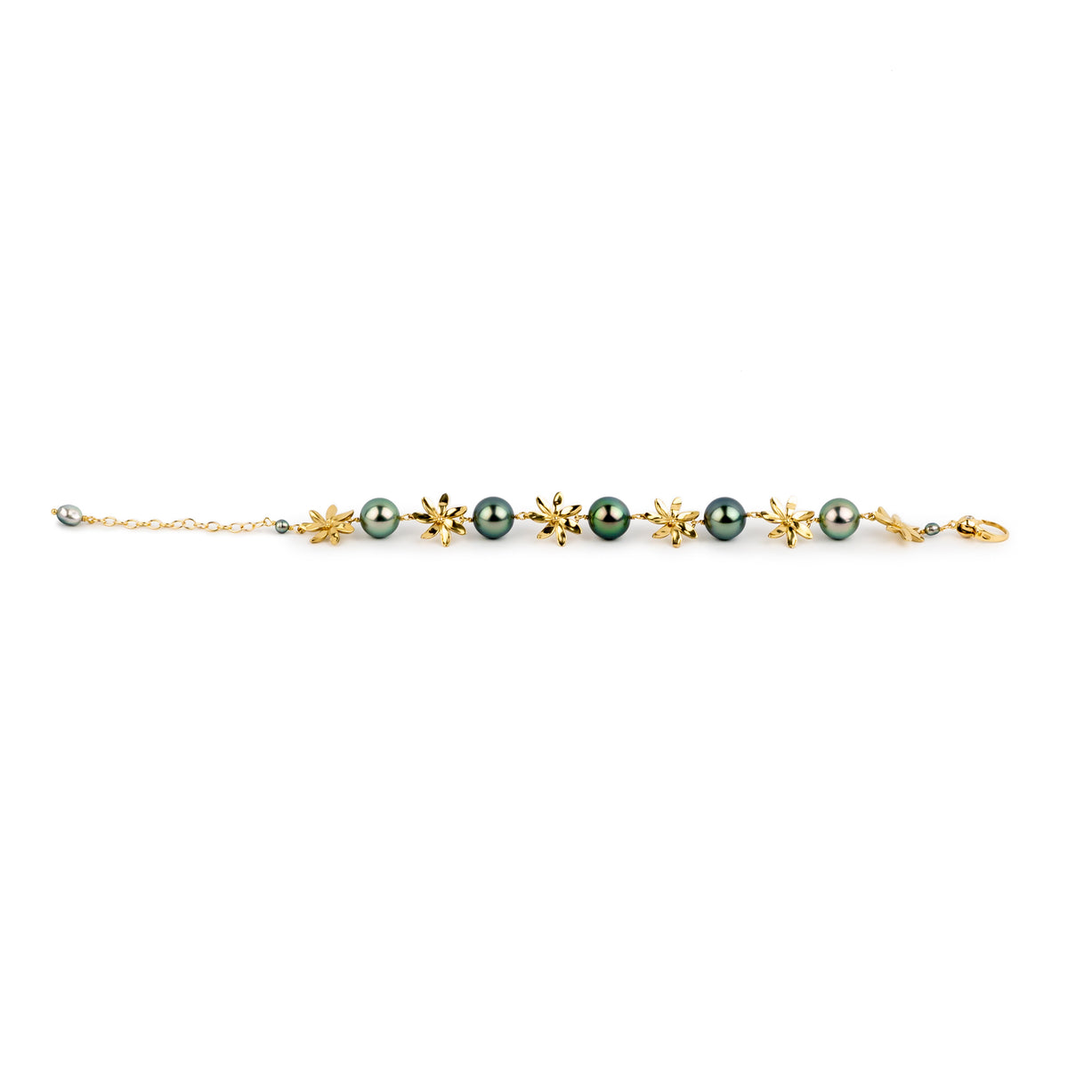 Aqua Blue Tiaré 14K Gold Tahitian Pearl Bracelet