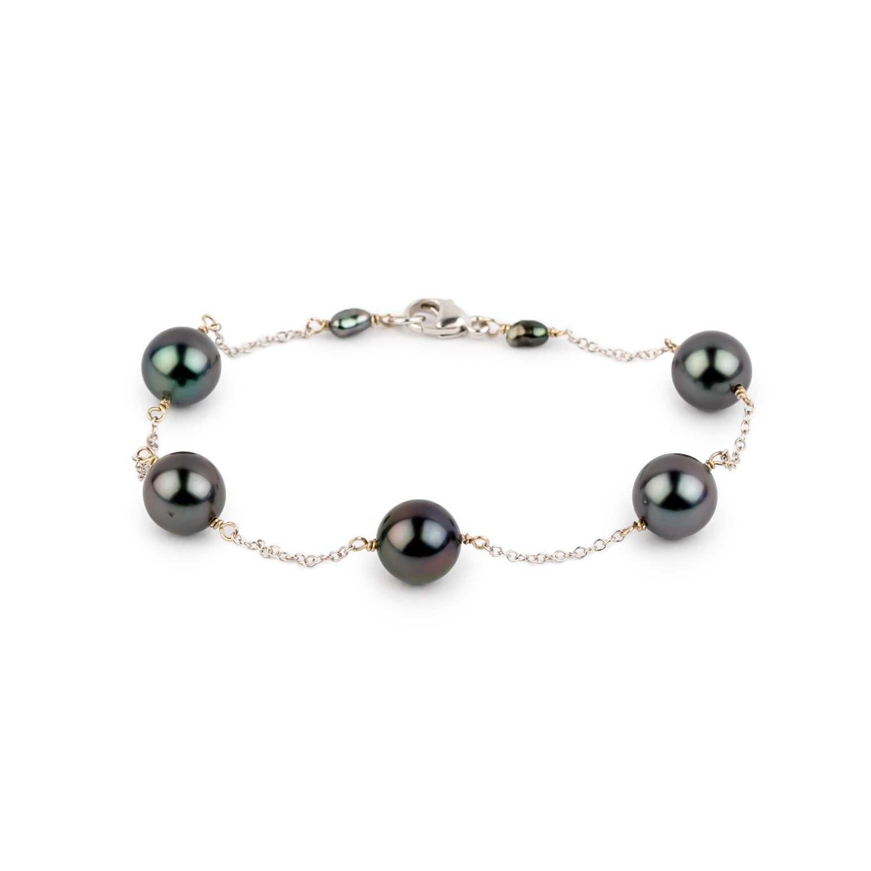 Tropical Midnight Tahitian Pearl Tin Cup Bracelet on 14k White Gold