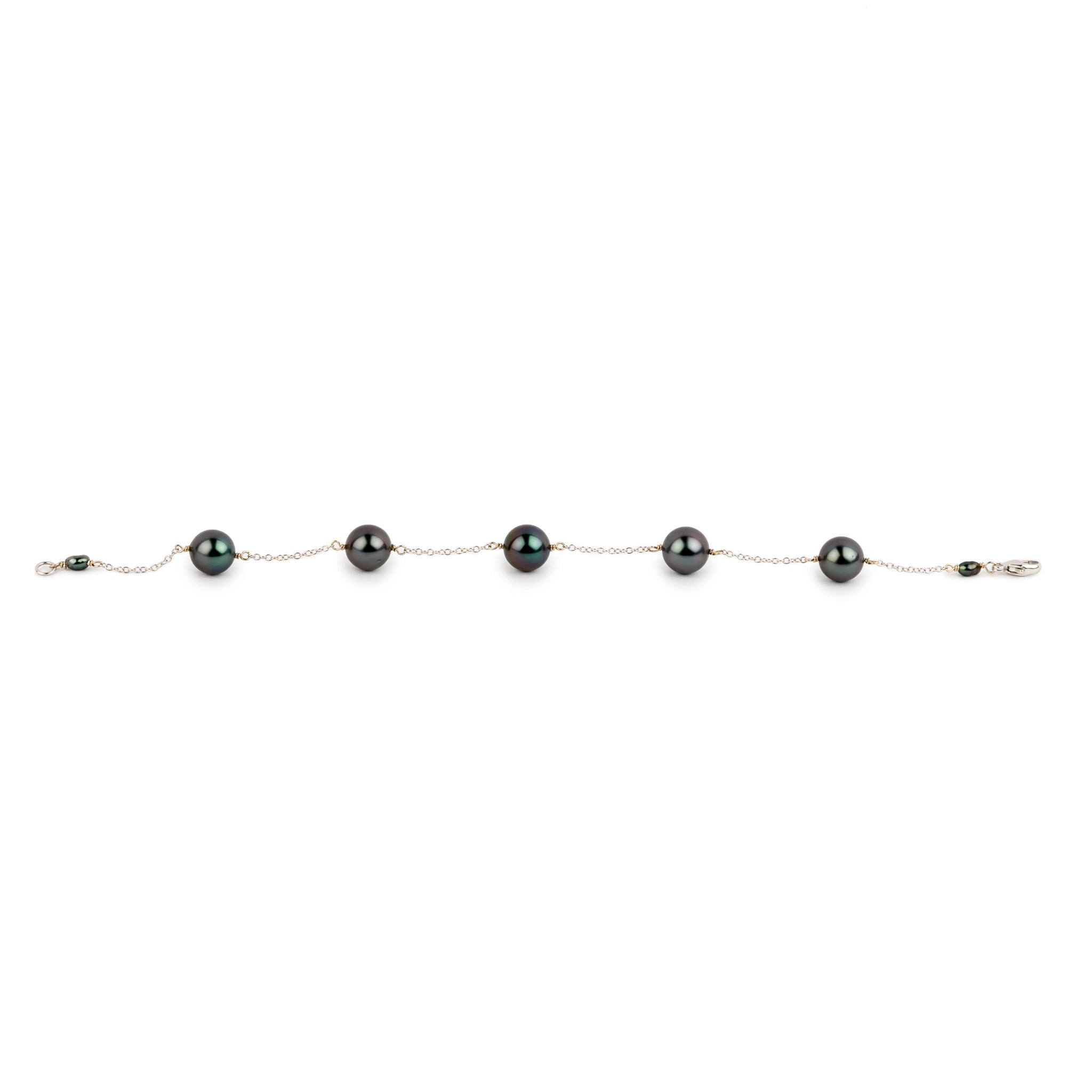 Tropical Midnight Tahitian Pearl Tin Cup Bracelet on 14k White Gold