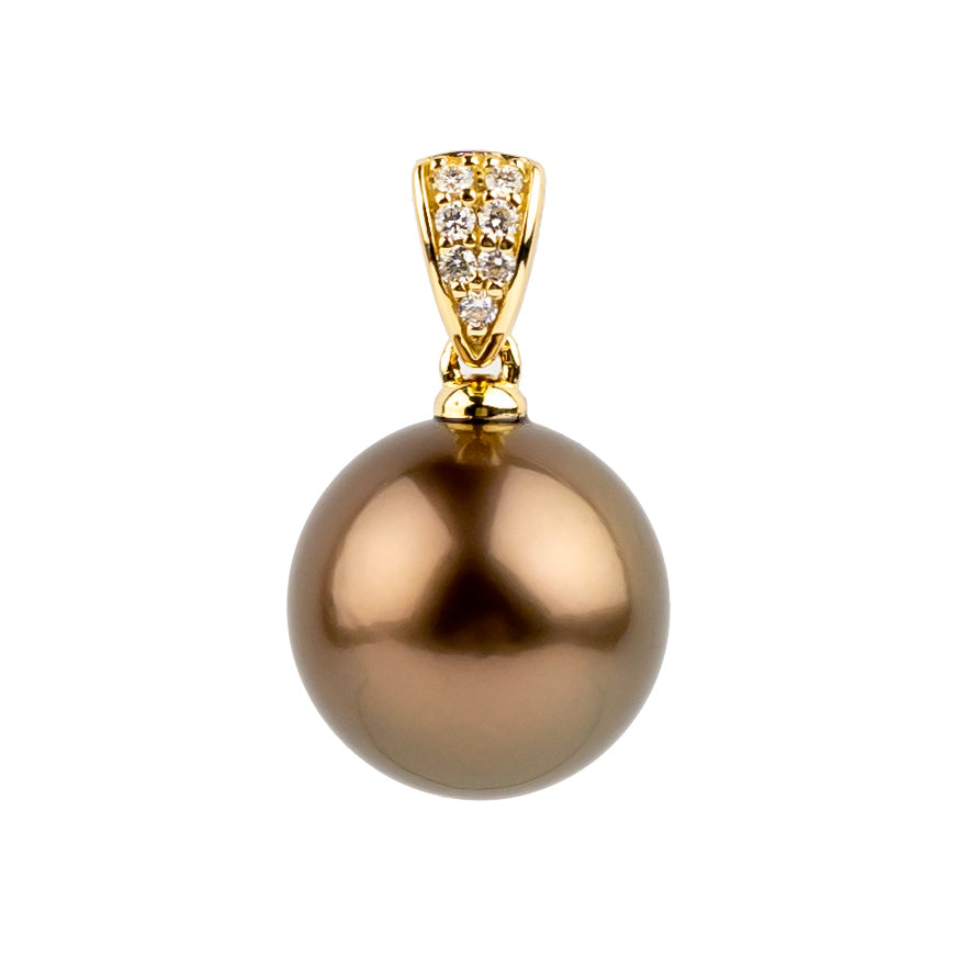Tahitian Pearl & Diamond 13.2mm Maia Pendant on 14K Yellow Gold